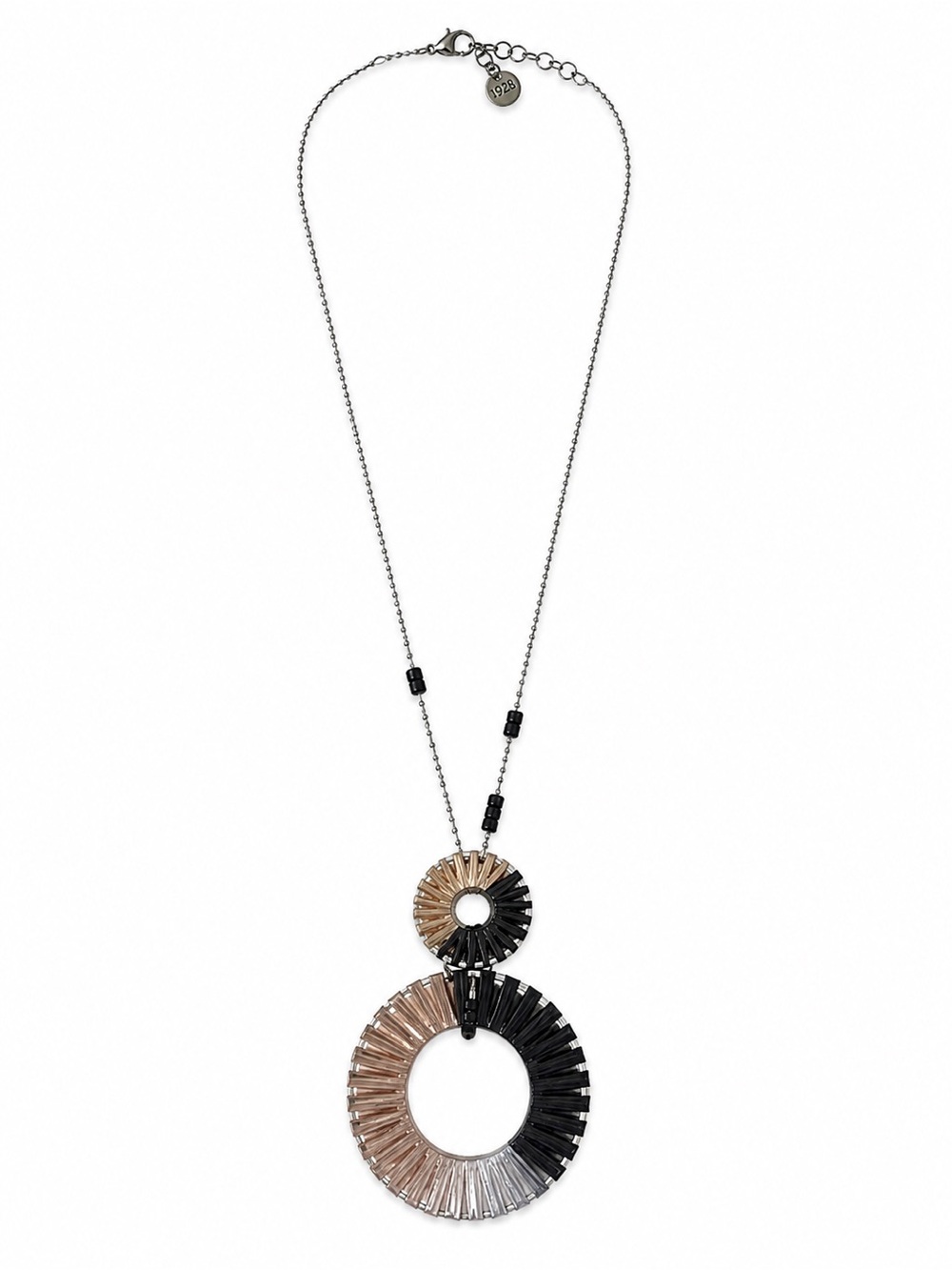 1928 Jewelry Geometric Triple-Tone Pendant Necklace | Black Beaded Statement